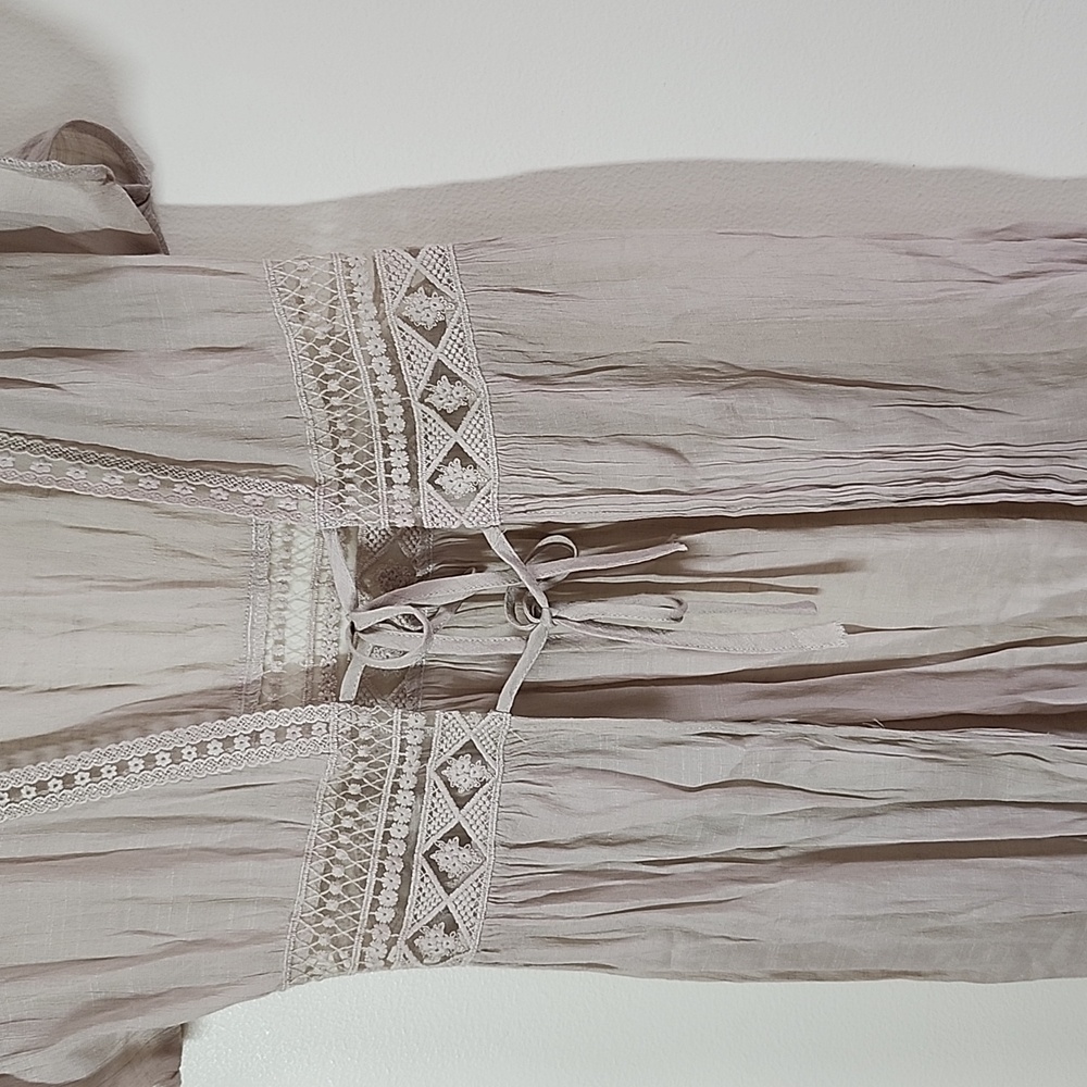 Rebellion Kimono Bohemian Beige Maxi Dress Swim Coverup Summer Duster Waist Tie - Picture 4 of 9